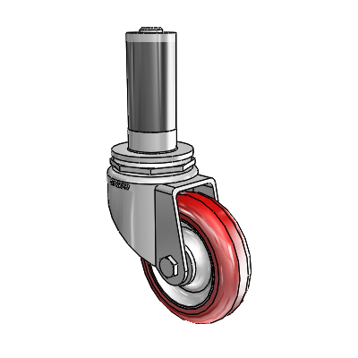Roulettes de 7/8" de large : Série 1 | Roulette pivotante Colson à tige d'adaptation extensible en zinc, avec 3 roues HI-TECH en polyuréthane marron sur fond gris de 0,8750