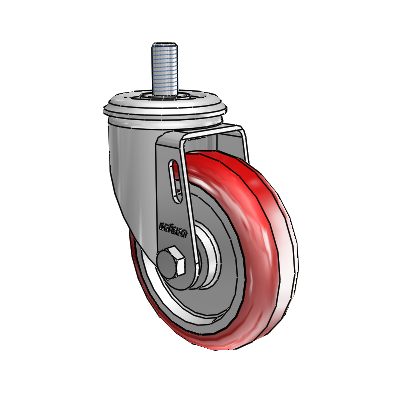 2 Series Threaded Stem Zinc Swivel Caster with 4 x 1.25 Maroon on Grey Polyurethane HI-TECH Wheel