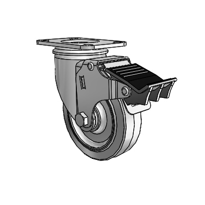 2 Series Casters Top Plate Swivel Zinc with 4 x 1.25 Grey on Grey Performa Rubber (Flat) Wheel and Total Lock Brake