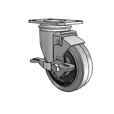 2 Series Casters Top Plate Swivel Zinc with 4 x 1.25 Grey on Black Performa Rubber (Flat/Conductive) Wheel and Top Lock Brake