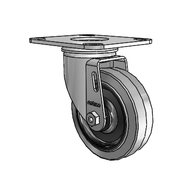 2 Series Casters Top Plate Swivel Zinc with 4 x 1.25 Grey on Black Performa Rubber (Flat/Conductive) Wheel