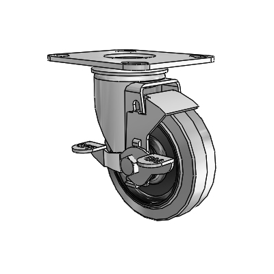 2 Series Casters Top Plate Swivel Zinc with 4 x 1.25 Grey on Black Performa Rubber (Flat/Conductive) Wheel and Top Lock Brake