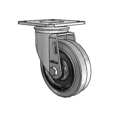2 Series Casters Top Plate Swivel Zinc with 4 x 1.25 Grey on Black Performa Rubber (Flat/Conductive) Wheel