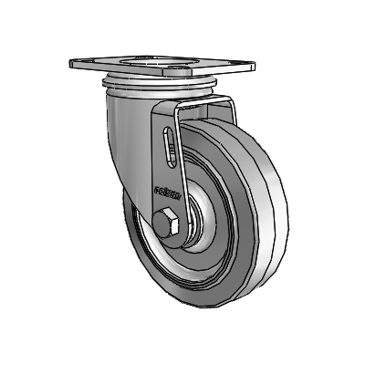 2 Series Casters Top Plate Swivel Zinc with 4 x 1.25 Grey on Grey Performa Rubber (Flat) Wheel