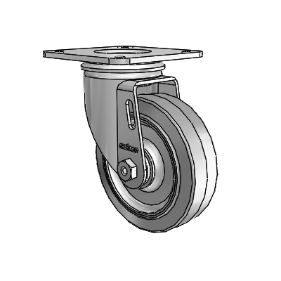 2 Series Casters Top Plate Swivel Zinc with 4 x 1.25 Grey on Grey Performa Rubber (Flat) Wheel