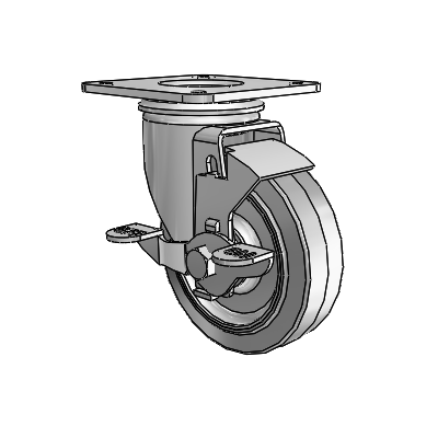 2 Series Casters Top Plate Swivel Zinc with 4 x 1.25 Grey on Grey Performa Rubber (Flat) Wheel and Top Lock Brake