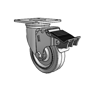 2 Series Casters Top Plate Swivel Zinc with 4 x 1.25 Grey on Grey Performa Rubber (Flat) Wheel and Total Lock Brake