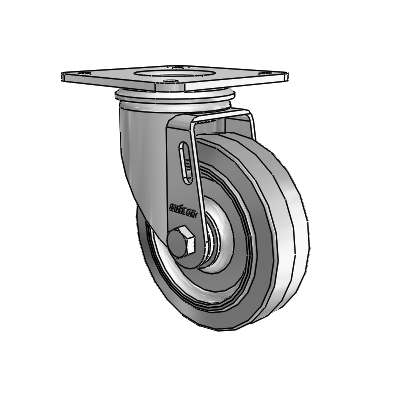2 Series Casters Top Plate Swivel Zinc with 4 x 1.25 Grey on Grey Performa Rubber (Flat) Wheel