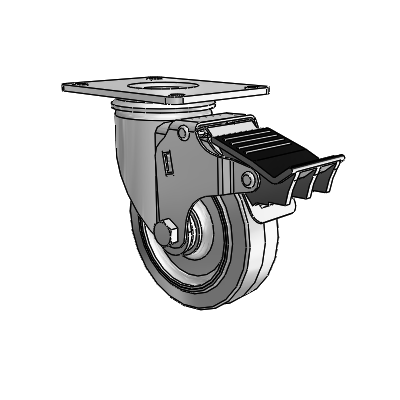 2 Series Casters Top Plate Swivel Zinc with 4 x 1.25 Grey on Grey Performa Rubber (Flat) Wheel and Total Lock Brake