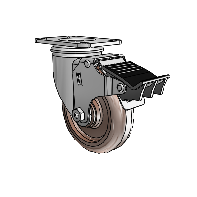 2 Series Casters Top Plate Swivel Zinc with 4 x 1.25 Brown Thermo Wheel and Total Lock Brake