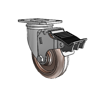 2 Series Casters Top Plate Swivel Zinc with 4 x 1.25 Brown Thermo Wheel and Total Lock Brake