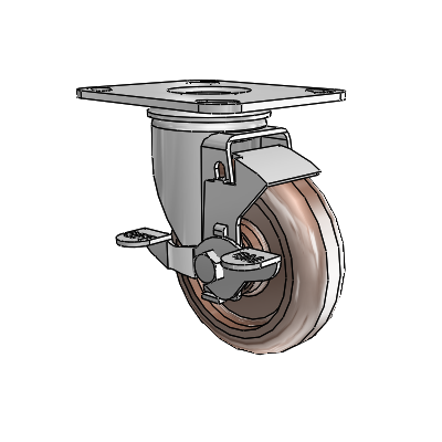 2 Series Casters Top Plate Swivel Zinc with 4 x 1.25 Brown Thermo Wheel and Top Lock Brake