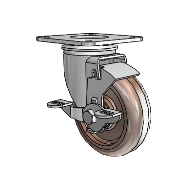 2 Series Casters Top Plate Swivel Zinc with 4 x 1.25 Brown Thermo Wheel and Top Lock Brake