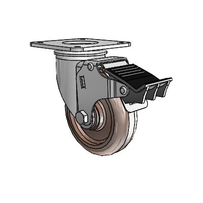 2 Series Casters Top Plate Swivel Zinc with 4 x 1.25 Brown Thermo Wheel and Total Lock Brake