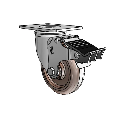2 Series Casters Top Plate Swivel Zinc with 4 x 1.25 Brown Thermo Wheel and Total Lock Brake