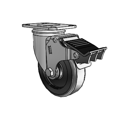 2 Series Casters Top Plate Swivel Zinc with 4 x 1.25 Black Polyolefin Wheel and Total Lock Brake