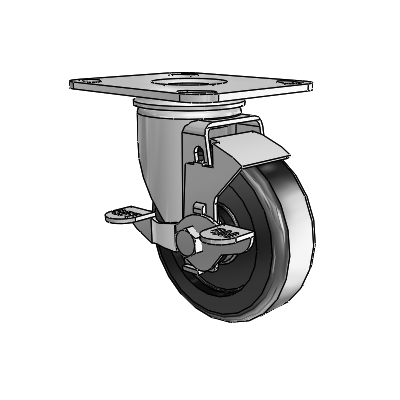 2 Series Casters Top Plate Swivel Zinc with 4 x 1.25 Black Polyolefin Wheel and Top Lock Brake