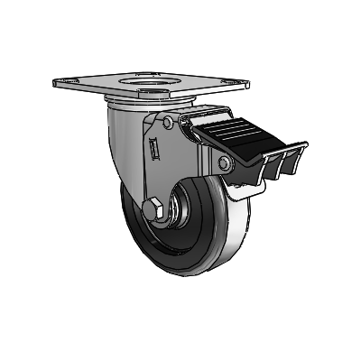 2 Series Casters Top Plate Swivel Zinc with 4 x 1.25 Black Polyolefin Wheel and Total Lock Brake
