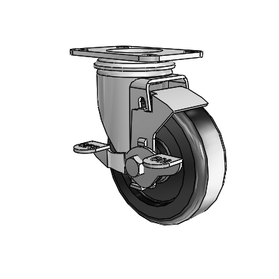 2 Series Casters Top Plate Swivel Zinc with 4 x 1.25 Black Polyolefin Wheel and Top Lock Brake