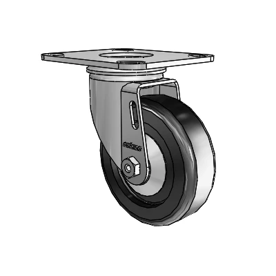2 Series Casters Top Plate Swivel Zinc with 4 x 1.25 Black Polyolefin Wheel