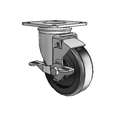 2 Series Casters Top Plate Swivel Zinc with 4 x 1.25 Black Polyolefin Wheel and Top Lock Brake