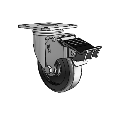 2 Series Casters Top Plate Swivel Zinc with 4 x 1.25 Black Polyolefin Wheel and Total Lock Brake