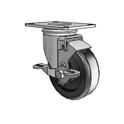 2 Series Casters Top Plate Swivel Zinc with 4 x 1.25 Black Polyolefin Wheel and Top Lock Brake
