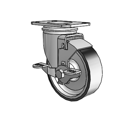 2 Series Casters Top Plate Swivel Zinc with 4 x 1.25 Black on Silver ThermoTech Wheel and Top Lock Brake
