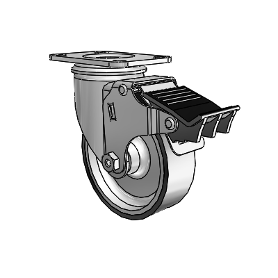 2 Series Casters Top Plate Swivel Zinc with 4 x 1.25 Black on Silver ThermoTech Wheel and Total Lock Brake