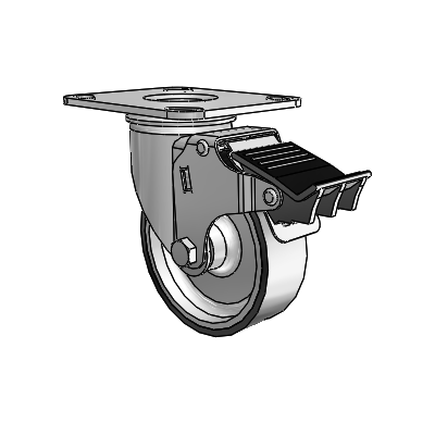 2 Series Casters Top Plate Swivel Zinc with 4 x 1.25 Black on Silver ThermoTech Wheel and Total Lock Brake