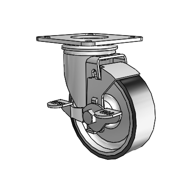 2 Series Casters Top Plate Swivel Zinc with 4 x 1.25 Black on Silver ThermoTech Wheel and Top Lock Brake