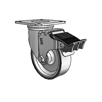 2 Series Casters Top Plate Swivel Zinc with 4 x 1.25 Black on Silver ThermoTech Wheel and Total Lock Brake