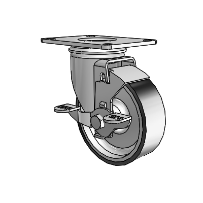 2 Series Casters Top Plate Swivel Zinc with 4 x 1.25 Black on Silver ThermoTech Wheel and Top Lock Brake
