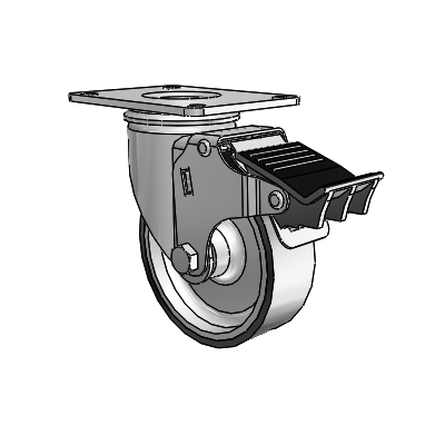 2 Series Casters Top Plate Swivel Zinc with 4 x 1.25 Black on Silver ThermoTech Wheel and Total Lock Brake
