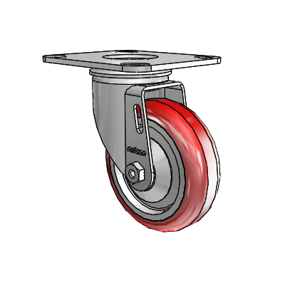 2 Series Casters Top Plate Swivel Zinc with 4 x 1.25 Maroon on Grey Polyurethane HI-TECH Wheel