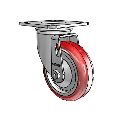 2 Series Casters Top Plate Swivel Zinc with 4 x 1.25 Maroon on Grey Polyurethane HI-TECH Wheel