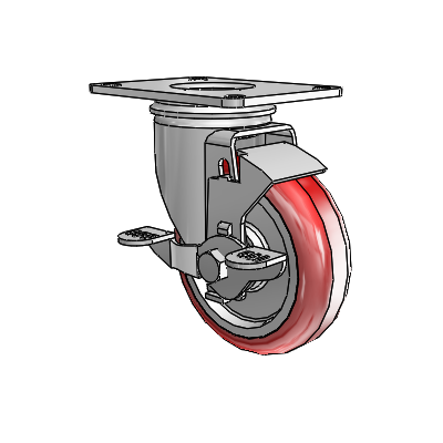 2 Series Casters Top Plate Swivel Zinc with 4 x 1.25 Maroon on Grey Polyurethane HI-TECH Wheel and Top Lock Brake