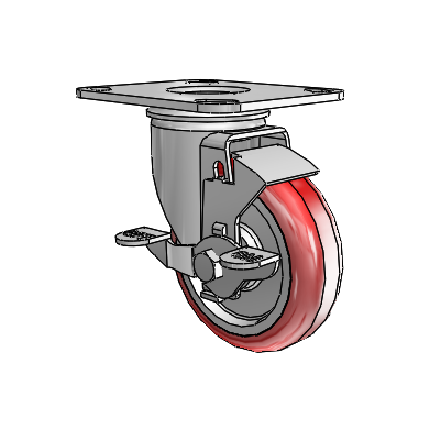 2 Series Casters Top Plate Swivel Zinc with 4 x 1.25 Maroon on Grey Polyurethane HI-TECH Wheel and Top Lock Brake