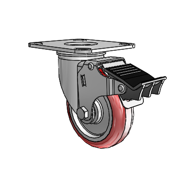 2 Series Casters Top Plate Swivel Zinc with 4 x 1.25 Maroon on Grey Polyurethane HI-TECH Wheel and Total Lock Brake