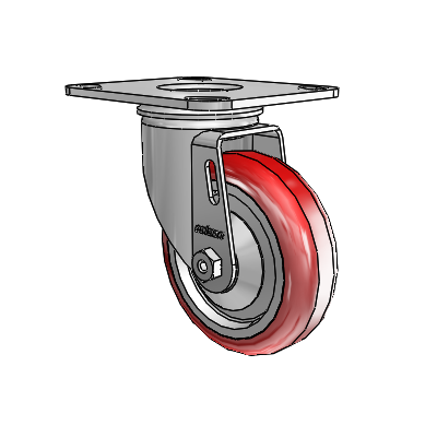 2 Series Casters Top Plate Swivel Zinc with 4 x 1.25 Maroon on Grey Polyurethane HI-TECH Wheel
