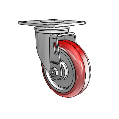 2 Series Casters Top Plate Swivel Zinc with 4 x 1.25 Maroon on Grey Polyurethane HI-TECH Wheel