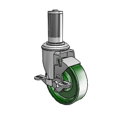 2 Series Expanding Adapter Stem Zinc Swivel Caster with 4 x 1.25 Green Cast Iron Wheel Top Lock (BRK1)