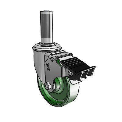 2 Series Expanding Adapter Stem Zinc Swivel Caster with 4 x 1.25 Green Cast Iron Wheel Total Lock (BRK5)