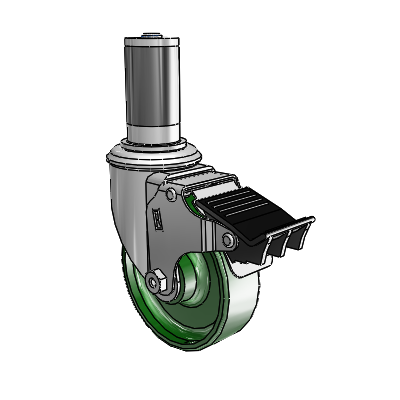 2 Series Expanding Adapter Stem Zinc Swivel Caster with 4 x 1.25 Green Cast Iron Wheel Total Lock (BRK5)