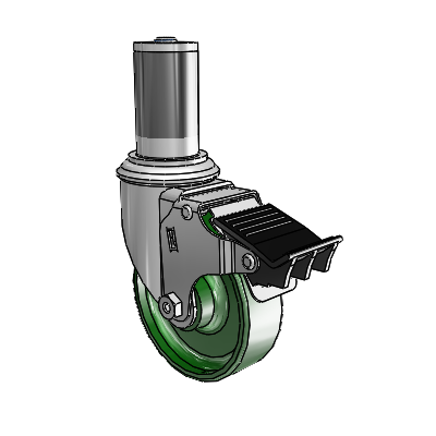 2 Series Expanding Adapter Stem Zinc Swivel Caster with 4 x 1.25 Green Cast Iron Wheel Total Lock (BRK5)