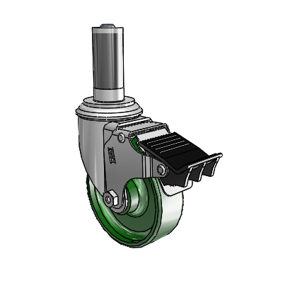 2 Series Expanding Adapter Stem Zinc Swivel Caster with 4 x 1.25 Green Cast Iron Wheel Total Lock (BRK5)