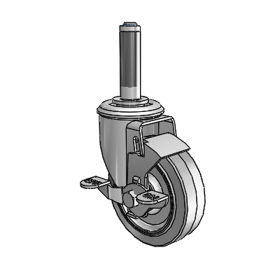 2 Series Expanding Adapter Stem Zinc Swivel Caster with 4 x 1.25 Grey on Grey Performa Rubber (Flat) Wheel Top Lock (BRK1)
