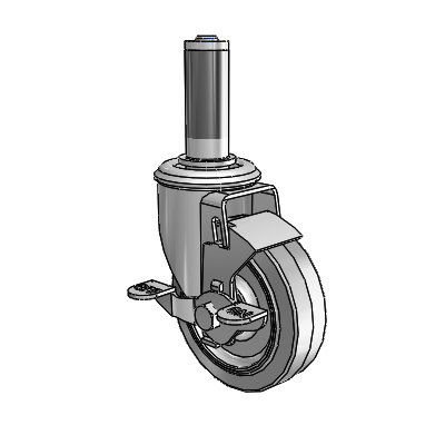 2 Series Expanding Adapter Stem Zinc Swivel Caster with 4 x 1.25 Grey on Grey Performa Rubber (Flat) Wheel Top Lock (BRK1)