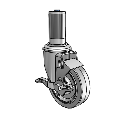 2 Series Expanding Adapter Stem Zinc Swivel Caster with 4 x 1.25 Grey on Grey Performa Rubber (Flat) Wheel Top Lock (BRK1)