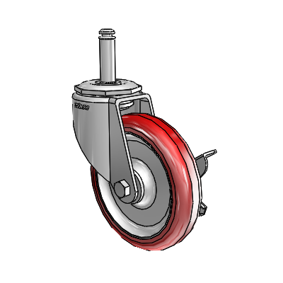 7/8" Wide Casters: Series 1 | Colson Grip Ring Stem up to 145 lbs Zinc Swivel Caster with 4 x 0.8750 Maroon on Grey Polyurethane HI-TECH Wheel and Side Lock Brake
